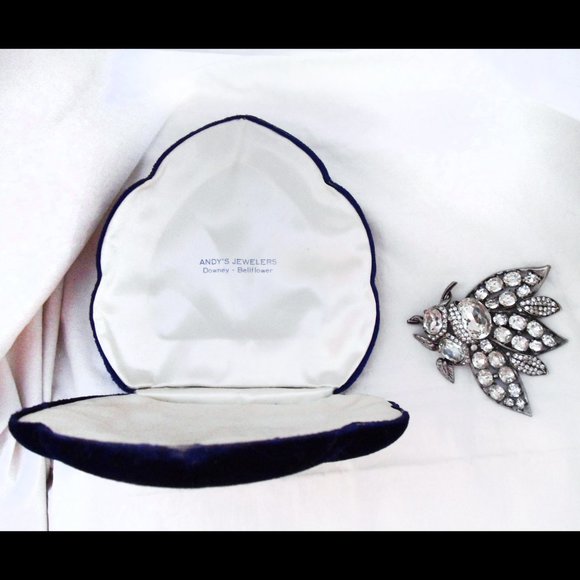 *ULTRA RARE* 1930s Large EISENBERG Vtg BEE Art Deco Double Pin Rhinestone Brooch - Picture 10 of 13